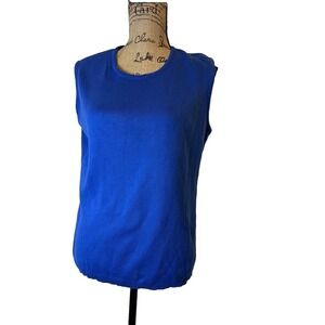 Vtg Las Olas Cotton Knit Vest Sleeveless Top Blue Casual Layering Small